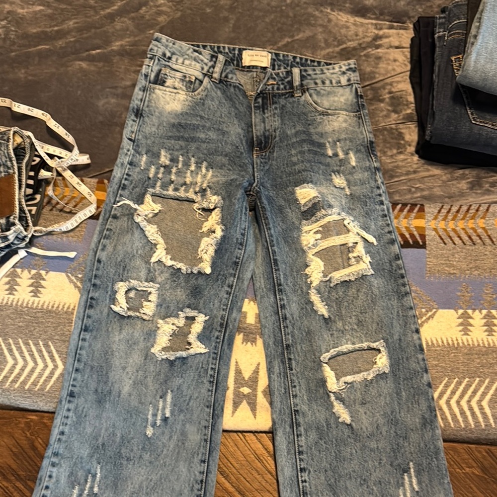 Boutique distressed wide leg jeans